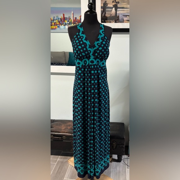 Valerie Bertinelli Dresses & Skirts - ❤️Valerie Bertinelli Teal and Black Patterned Maxi Dress-Sz 12